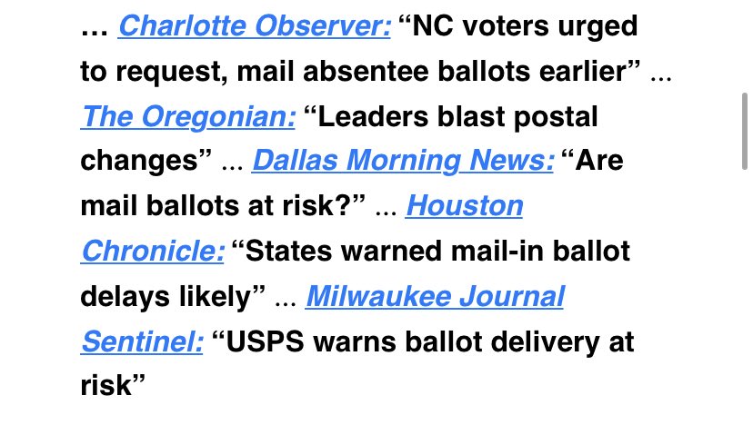 Playbook this morning. We rarely see the kind on penetration the USPS story is getting. These are all front page headlines from across the country.