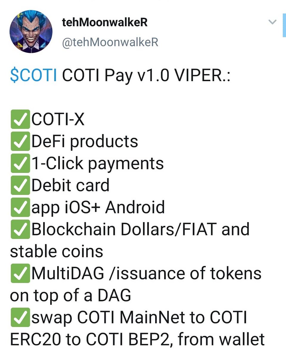 81Weil's tweet photo. @_Lout_ @UTRUST $COTI #DeFi #Staking #Trustchain #CotiX #COTIPay #DAGtechnology #MultiDAG #Trustscore #fintech #rewards #fullnode #payments #interest #loans #blockchain #adoption $BTC $ETH $LINK $BNB #binance #cryptocurrency #crypto #paymentgateway #technology #DigitalBank #openbanking https://t.co/k98n4GHDVL