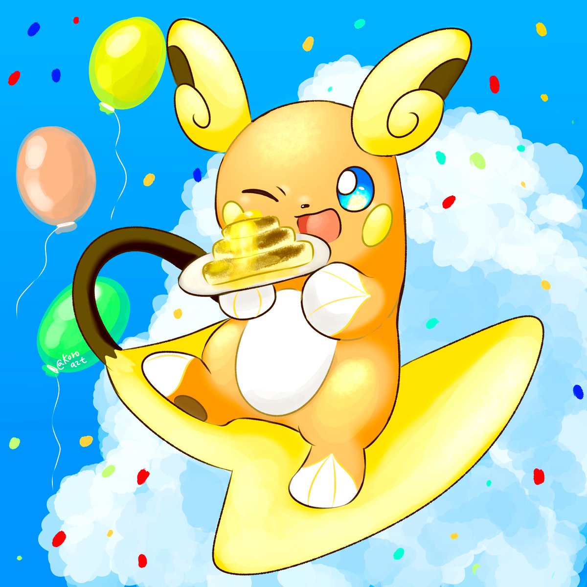ポケモン「#ポケモン版深夜の真剣お絵描き60分一本勝負
パンケーキ店の看板ポケモン? 」|ころのイラスト