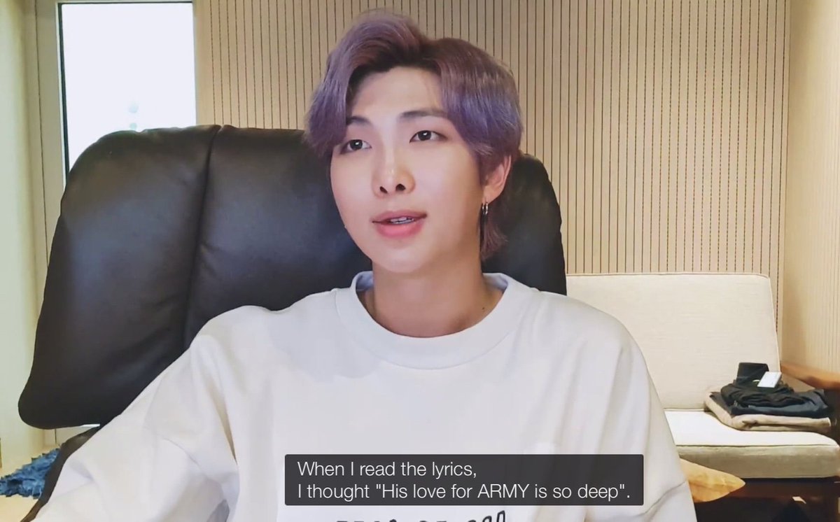 namjoon talked about how moon lyrics were so warm when he received the draft from seokjin for the first time and thought about how deep his love for army
