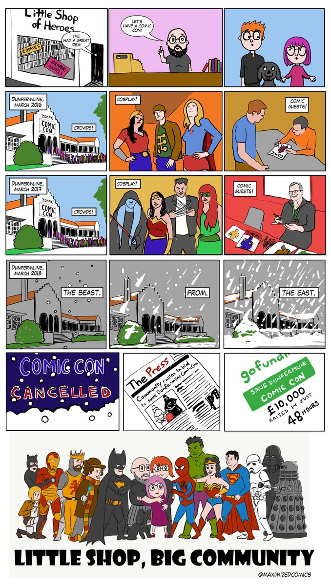 MaximizedComics's tweet photo. Here's the final part of my #SmallPressDay comic strip celebrating my local comic shop and comic con. @lilshopofheroes #DunfermlineComicCon #Dunfermline #Comics #GraphicNovels #shoplocal https://t.co/dxMKpcWbrh
