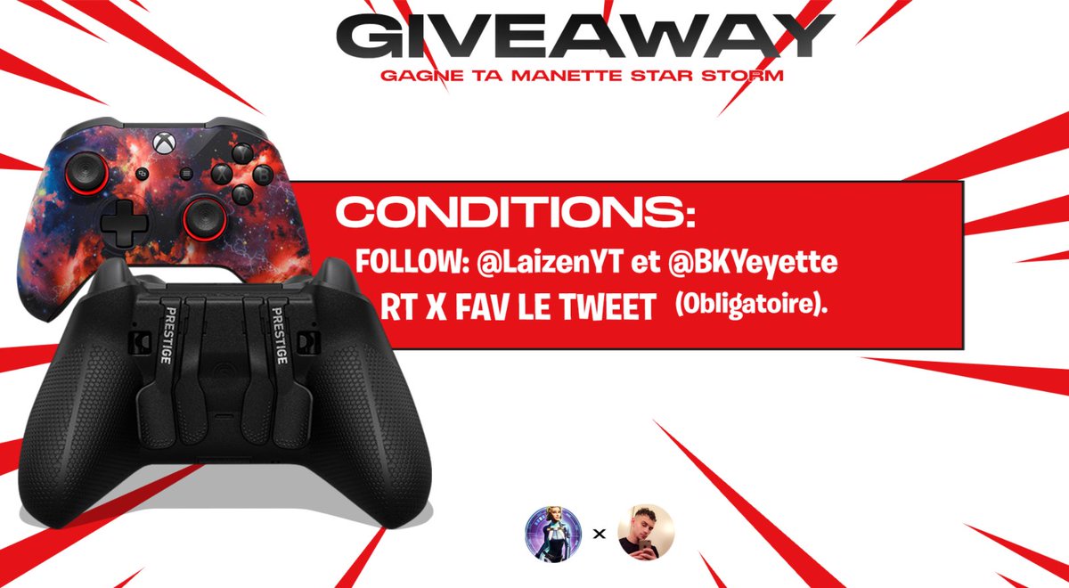 LaizenYT's tweet image. 🚨GIVEAWAY MANETTE🚨
📌Gagne ta manette @ScufFrance 
📌Remplir les conditions (@LaizenYT ; @BKYeyette )
📌RT &amp;amp; FAV + mentionne 2 amis en commentaires