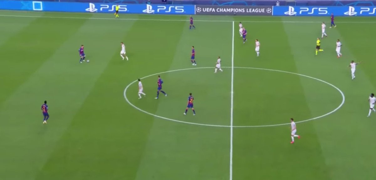 • This intensity was also shown through the number fo times Bayern activated their high press in open play - almost every time Barca played a backwards pass into their own half, it acted as a trigger for Bayern's front six to re-initiate their press