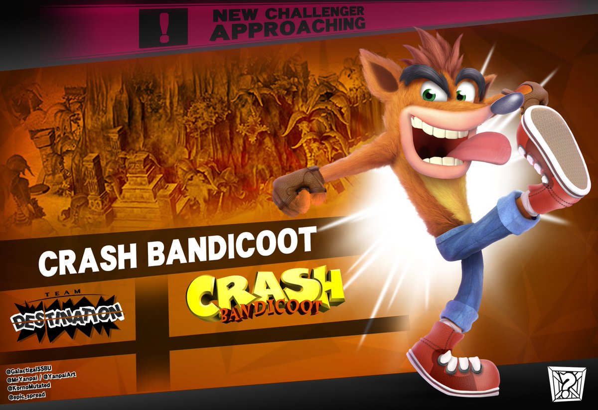RendersSSBU's tweet photo. It's about time we posted a Crash render!

Pretty N. Sane that the Japanese and Crash 4 designs joined him too https://t.co/XAVT5CFzGM