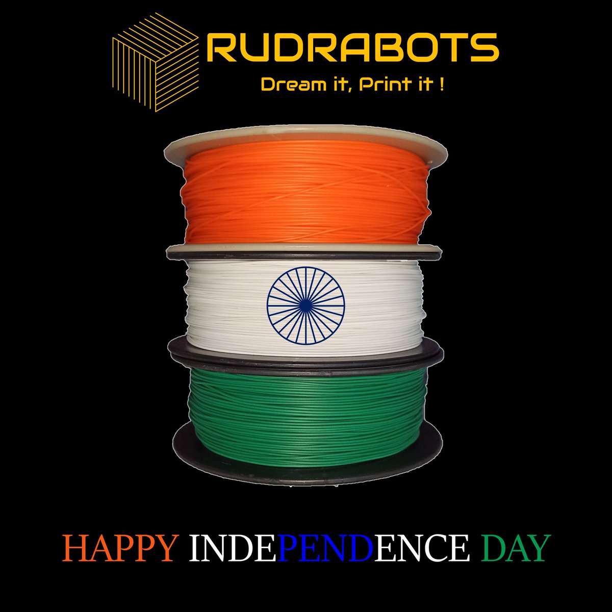 rudrabots's tweet photo. @rudrabots wishes #Happy #Independence #Day to all Indians

We are using #PLA #Filaments for #3DPrinting. PLA is Poly Lactic Acid which is #Biodegradable, #NonToxic &amp; Corn Starch Product.

#Rudrabots #VIKAS #STEM #FDM #RapidPrototyping #SSIP #Startup #StartupIndia #Innovation https://t.co/p1SJTQKHTR