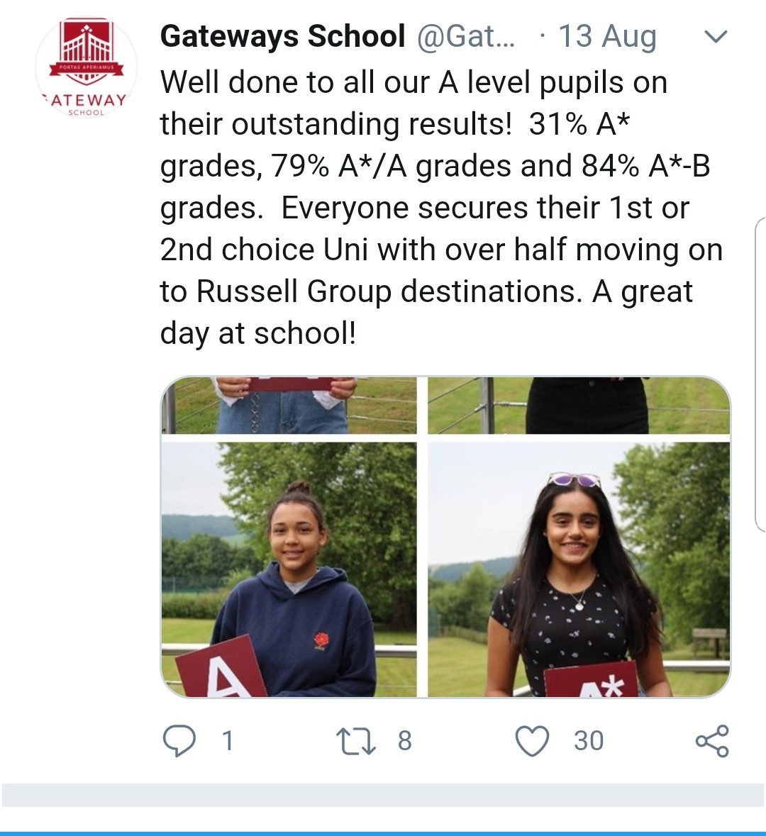 Here's a small-cohort school that got results this week on a par with Wycombe Abbey (highest performing girls school in the country).84% got A*-B this year, last year it was 'more than half'.