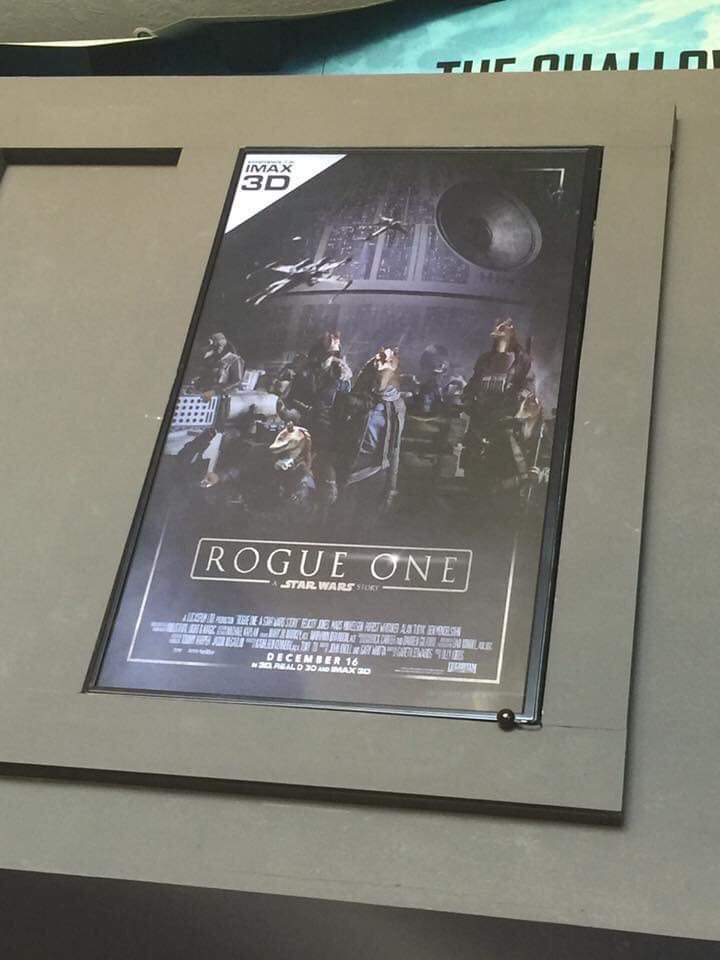 OllyGibbs's tweet photo. That time an IMAX cinema used my fake Jar Jar Binks Rogue One poster to promote the film... https://t.co/PNNbBsVzxI