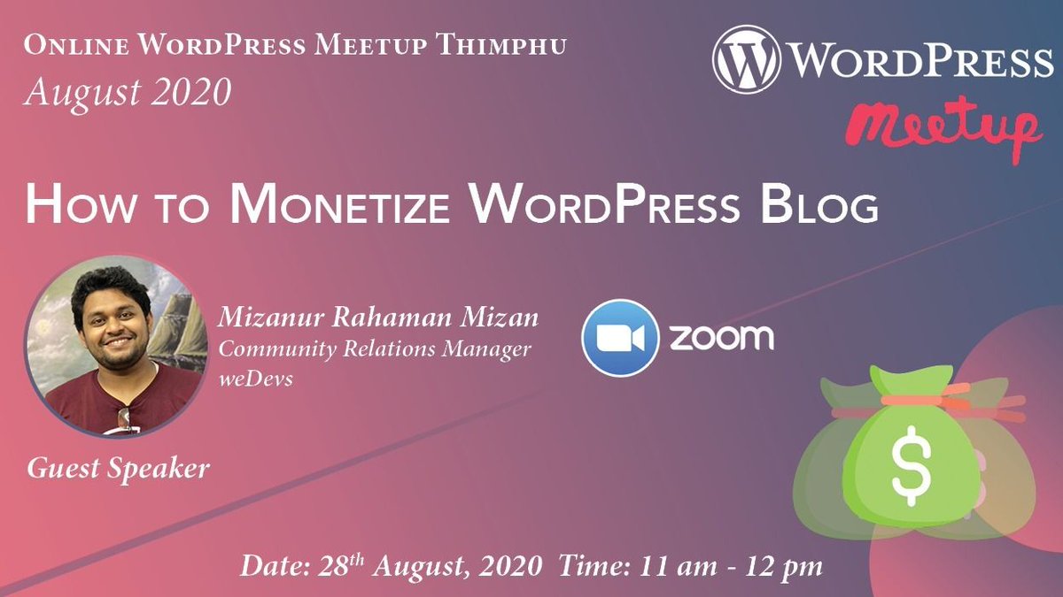 mizpress's tweet image. Happy to share that I will be speaking at WordPress Meetup Thimphu Chapter meetup for this month.
Anyone interested can join this event. It will be an online event. Joining link: wdvs.to/avme
Time: 5AM UTC time
Date: 28 August.
@ugyendzodorji #WPSpeakers #WPMeetup