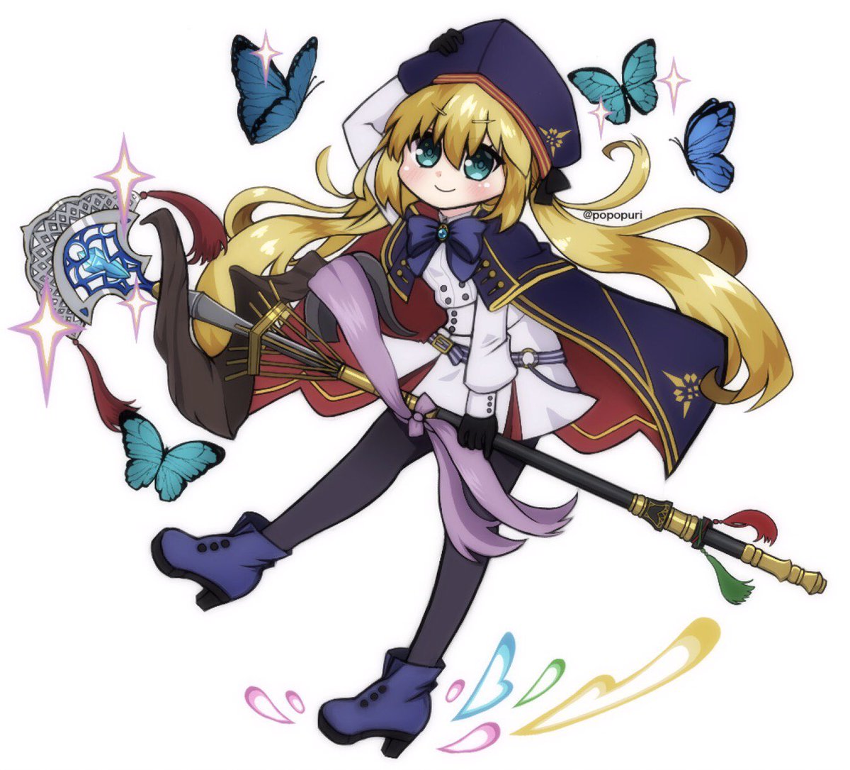 artoria caster (fate) ,artoria caster (second ascension) (fate) ,artoria pendragon (fate) 1girl blonde hair hat butterfly bug gloves green eyes  illustration images