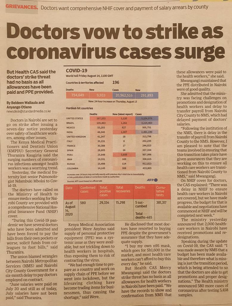 DrBKhalwale's tweet photo. The National Government and County Governments must urgently and comprehensively address, respond to and resolve ALL the grievances that are being raised by our medics. A strike cannot be an option! https://t.co/EaUkLeSOOQ