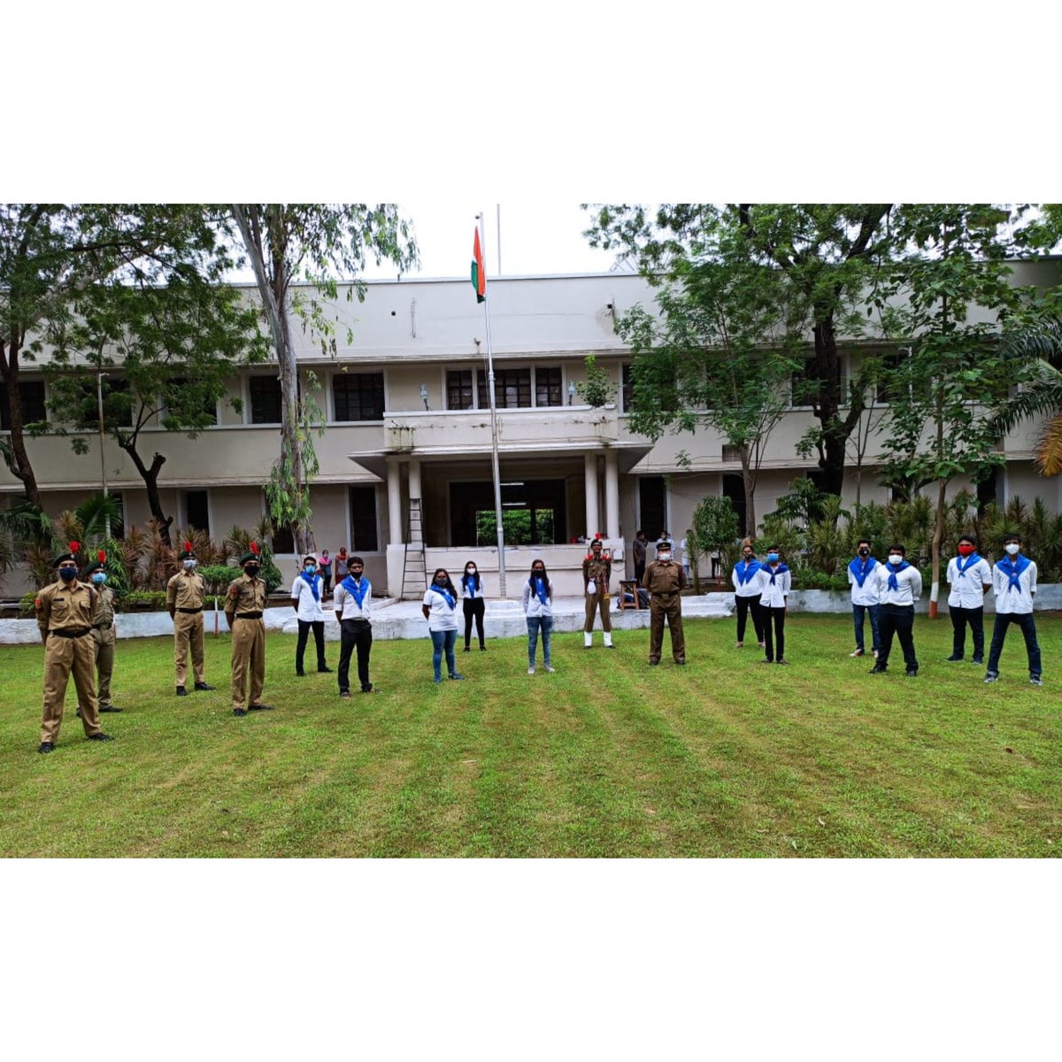 NssLdce's tweet photo. L.D. College of Engineering along with NSS &amp; NCC units celebrated 74th Independence day of India in the campus.
Principal ma'am Dr. R.K. Gajjar hoisted the flag along with NSS-NCC Program officer Major (Dr.) C.S. Sanghvi. https://t.co/TcWmyrFdEr