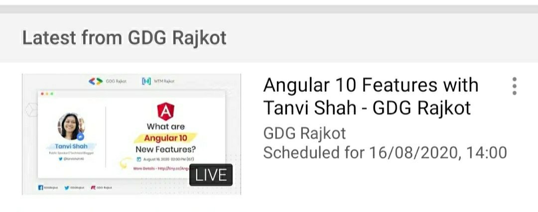 tanvishah140's tweet image. Seeing the scheduled YouTube live with this poster keeps me more enthusiastic:) 

Let&apos;s meet tomorrow at #GDGRajkot channel for &apos;Angular 10 new features&apos;. 

#Angular10 @GDGRajkot