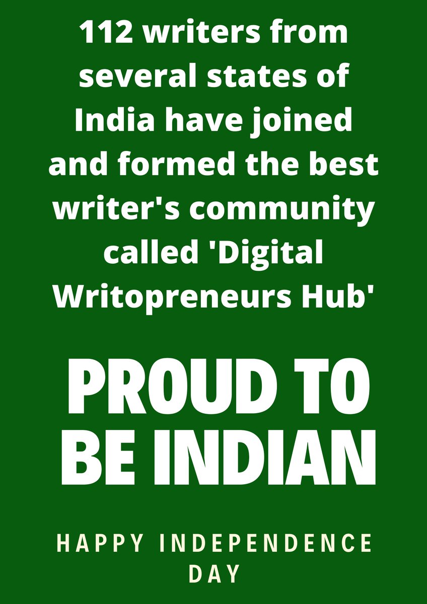 soni2006's tweet image. Reached 112 writers from India! Happy Independence Day

Writers are joining every hour utilizing Freedom Sale: rzp.io/l/m2UqQwl

#independencedayoffer #digitalwritopreneurs #rajindersoni #writing #writingquality #recognizedauthor #freedomsale #writerscommunity