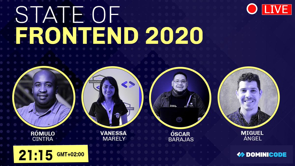 domini_code's tweet photo. Martes 18, debatiremos la encuesta "STATE OF FRONTEND 2020" junto a @gndx @vanessamarely @midudev y @romulocintra
¡No te lo pierdas!
🕗 Horario 🌍
🇪🇸 21:15
🇲🇽 14:15
🇨🇴 15:15
🇻🇪 15:15
🇦🇷 16:15
🇩🇴 15:15
🙏 Activa recordatorio 🔔
https://t.co/AHQ6PKhiC5 https://t.co/LLOSbsMDVu