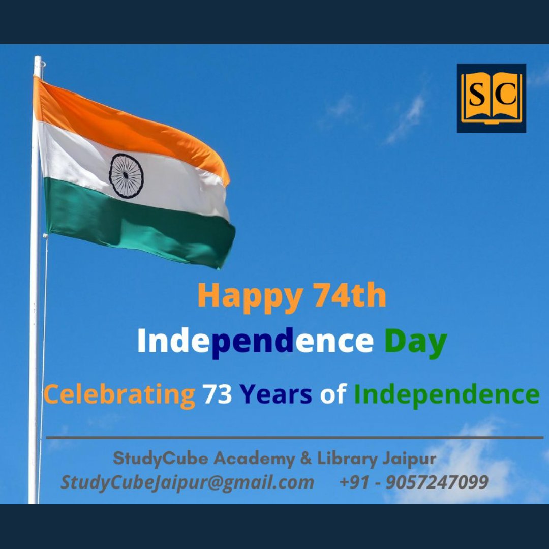 StudyCube1's tweet image. Wishing everyone a Happy Independence Day !!

Celebrating the 74th Independence day to Commemorate 73 years of Independent India. Jia Hind !!
#IndependenceDayIndia #IndependenceDay #independencedayofindia2020 
#studycubejaipur #studycubeacademy #studycubelibray