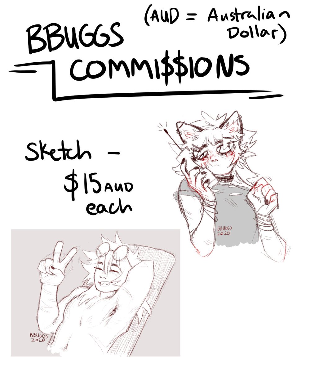 commission time! {rts?}

- payment via paypal invoice 
- DM or email bbuggs.art@gmail.com for more info

thanks so much for your support! 