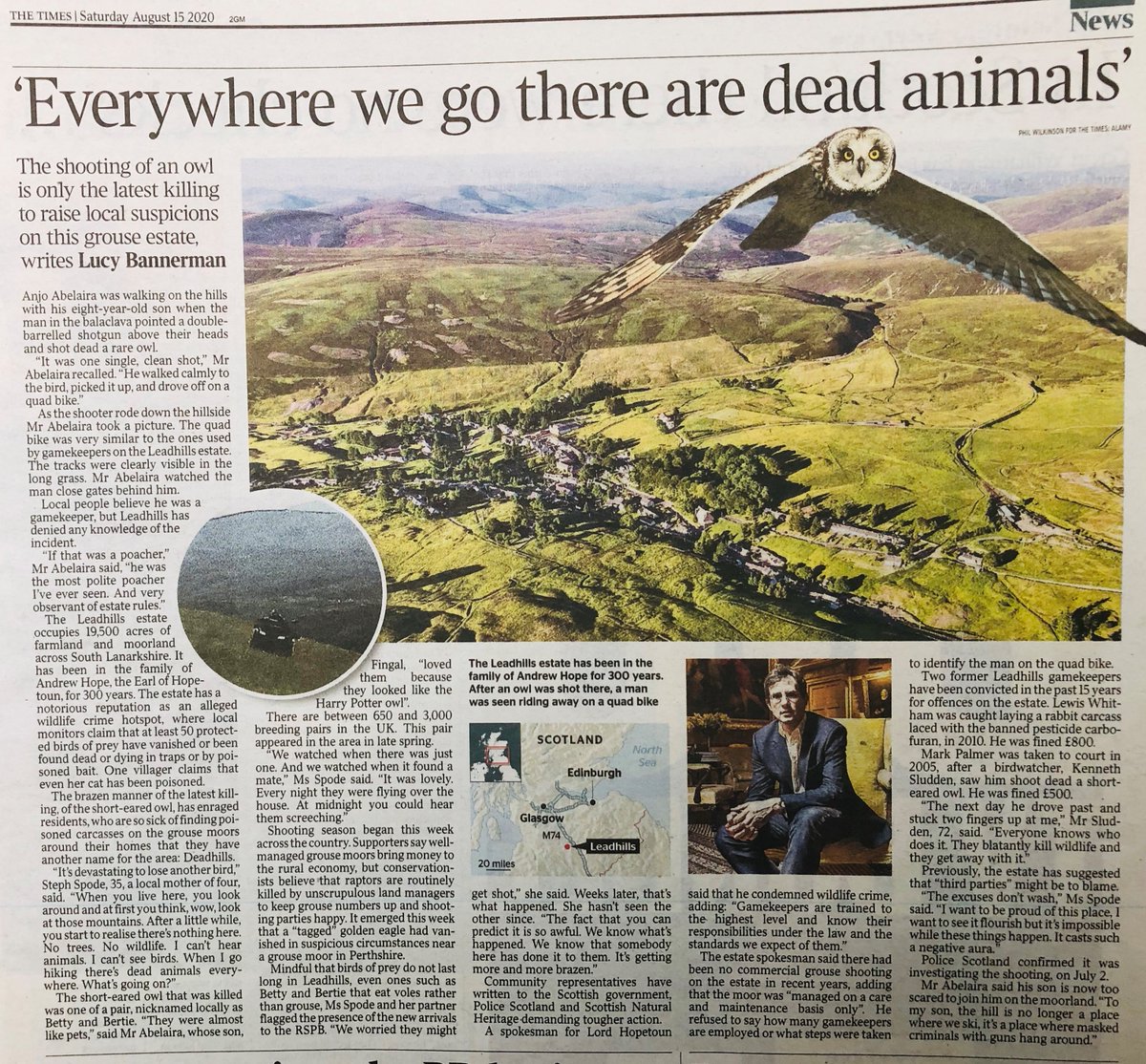 RaptorPersUK's tweet photo. 'EVERYWHERE we go there are dead animals' - local residents detest grouse moor management. Good article from @TimesLucy 

https://t.co/7wLv15xdBT

#inglorious12th #visitscotland #Scotland #scotlandhour https://t.co/pEIdi8ZZhV