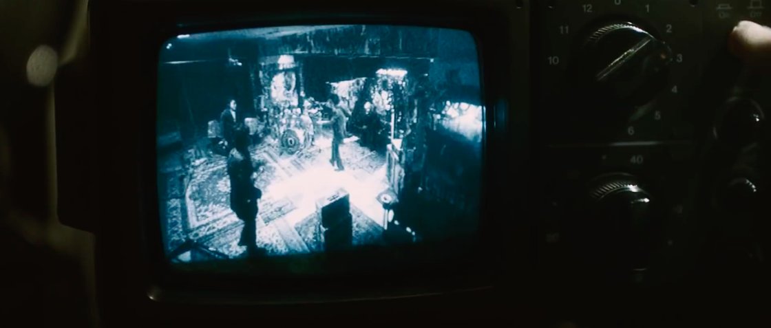 We see a camera monitoring the band. A watchman is entertained as he watches them on a TV. Privacy is harder to preserve. Information on our behavior being monitored. Unexpected surveillance of our actions.
