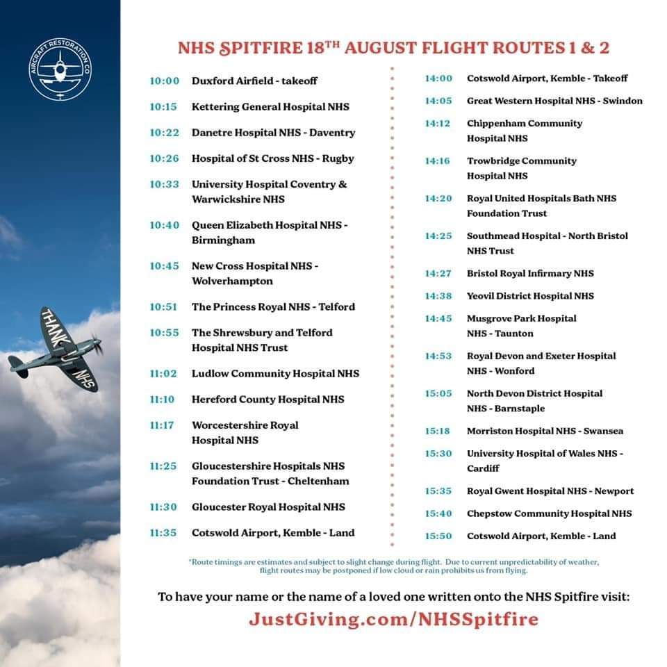 susan_royse's tweet photo. NHS spitfire flying over @nhsuhcw on Tuesday 18th at 10:30am @pijush357ray @ninamorganUHCW https://t.co/GxSc2byXup
