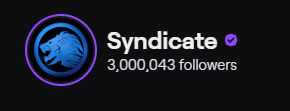 Syndicate's tweet photo. What an awesome start to the day! 
We just hit 3,000,000 followers on @Twitch! 🥳 https://t.co/IE4xCZNLi6