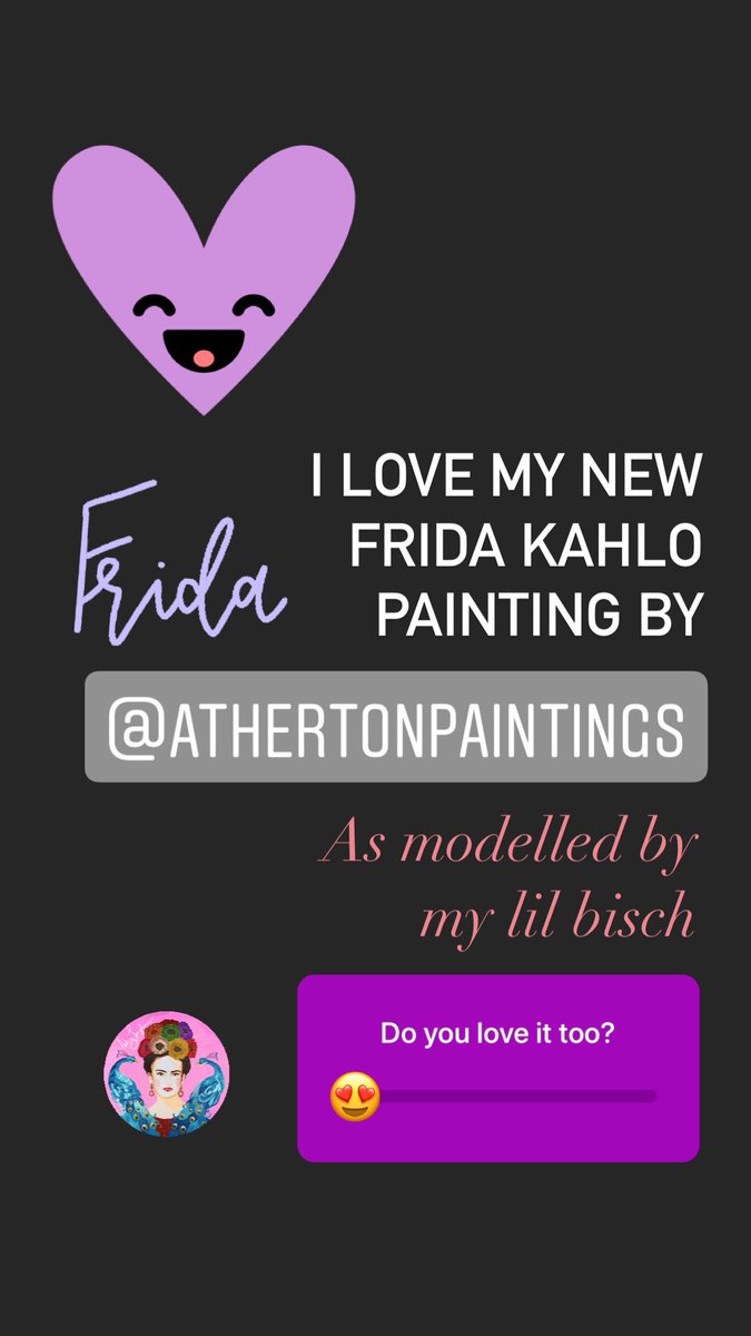 krismarcjoseph's tweet photo. Got my painting... and I’m in love! @athertonpainti2 💕😏😝 as modelled by my lil bisch.. #sheacharacter #frida #painting #whohashtagsanymore https://t.co/hejsY8TTQp
