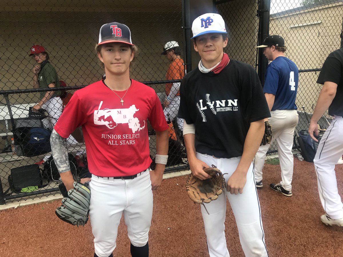 Two web gems!  <a href="/Lynninvitation1/">The Lynn Invitational LLC</a> Prospect Games One deep in the hole by SS Ethan Keeney of <a href="/NausetBaseball/">Nauset Baseball Alumni</a> <a href="/Nausetsports/">Nauset Athletics</a> and a spectacular running catch deep into the OF on rising liner by 2B Scott Emerson of <a href="/CoachSteeves/">Coach Russ Steeves-Retired</a> Bishop Fenwick. In photo, l-r Keeney &amp; Emerson