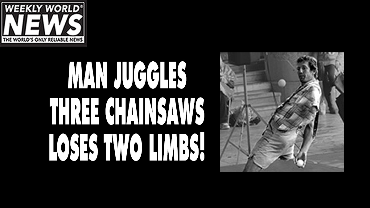 weeklyworldnews's tweet photo. Not the easiest routine to practice. #weeklyworldnews #chainsawjuggling #chainsaws #jugglers #jugglingchainsaws https://t.co/zUjqqSim88
