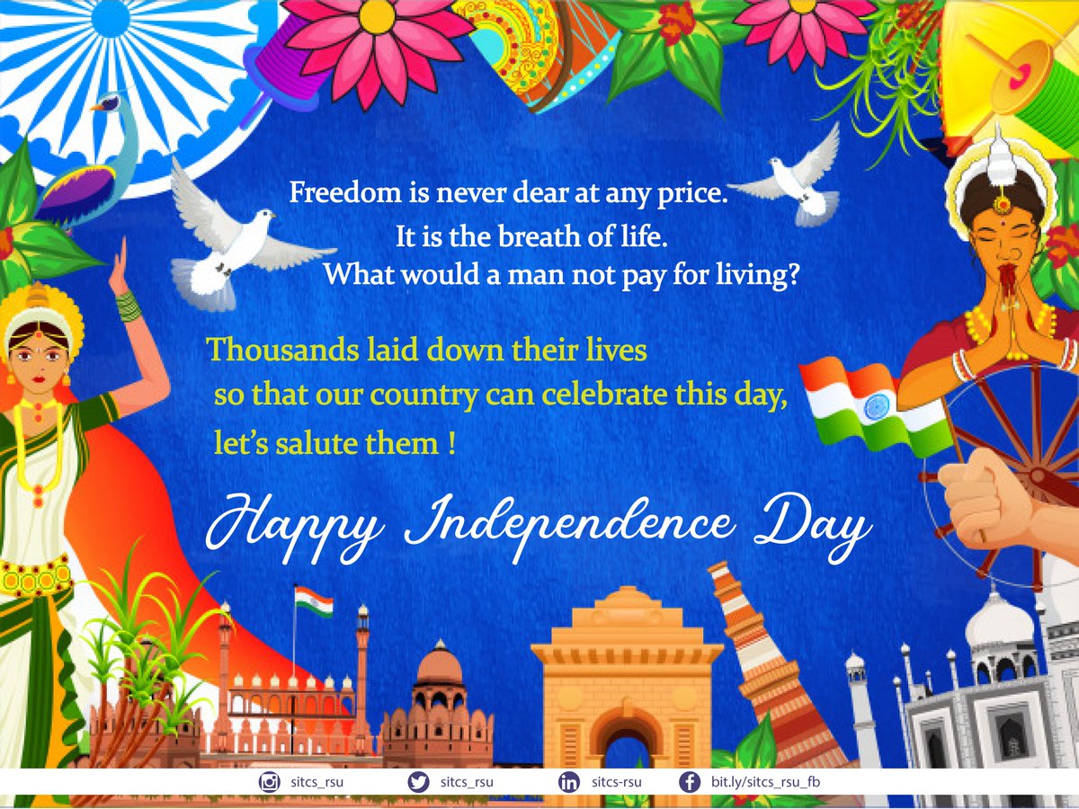 rru_sitaics's tweet photo. We are free, we are #sovereign it all feels delightful. These all are there because of the struggle of our #ancestors. They fought for our #freedom and now we live freely with free air around us. Let's take our #country to greater heights.
#HappyIndependenceDay #Indians #SITCS https://t.co/I06MkuC99B
