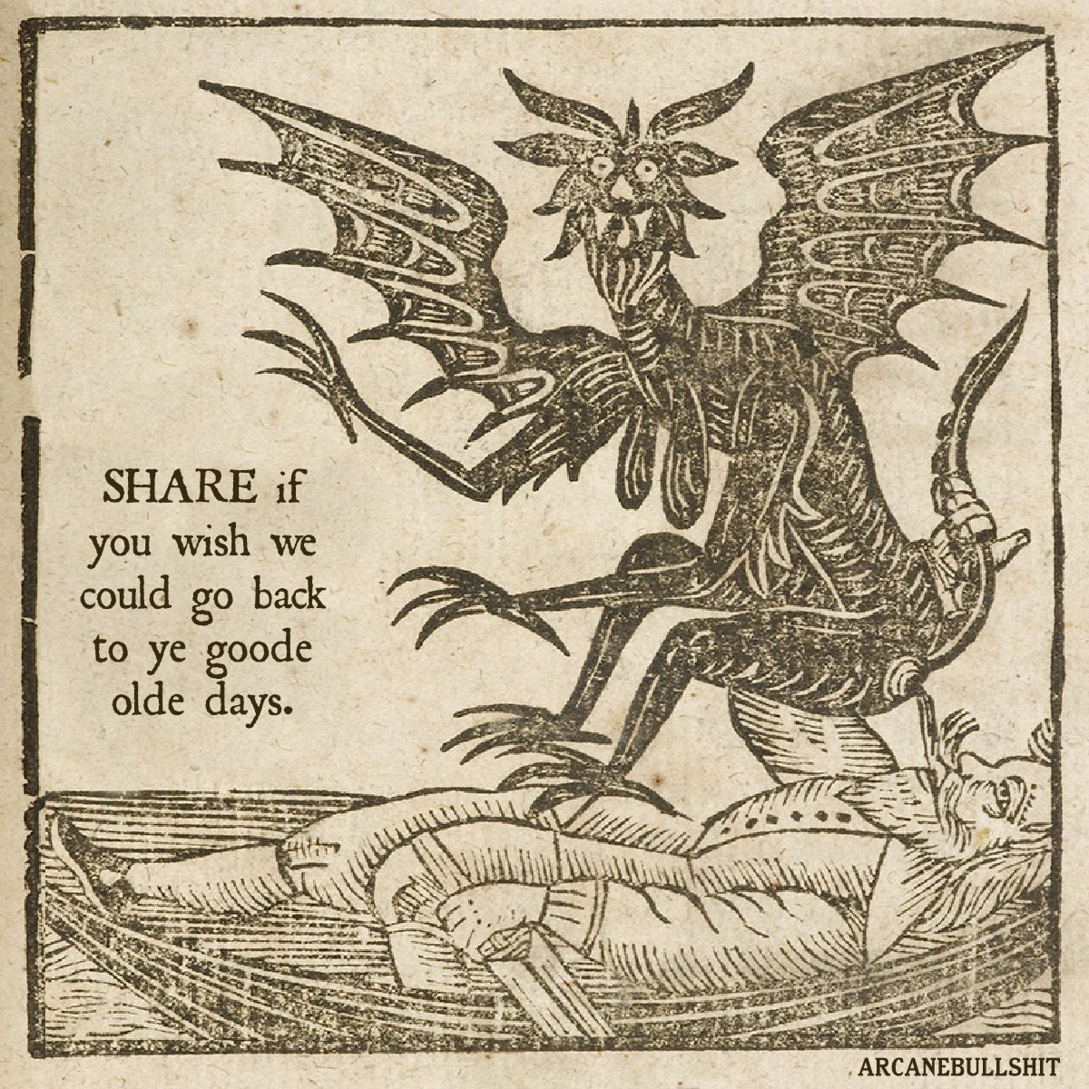 BullshitArcane's tweet photo. Remember when you could pronounce the names of everything you put in your body?
💧
💧
💧
#oldendays #nostalgia #woodcut #demon #demonshit https://t.co/mUG9N5zrC9