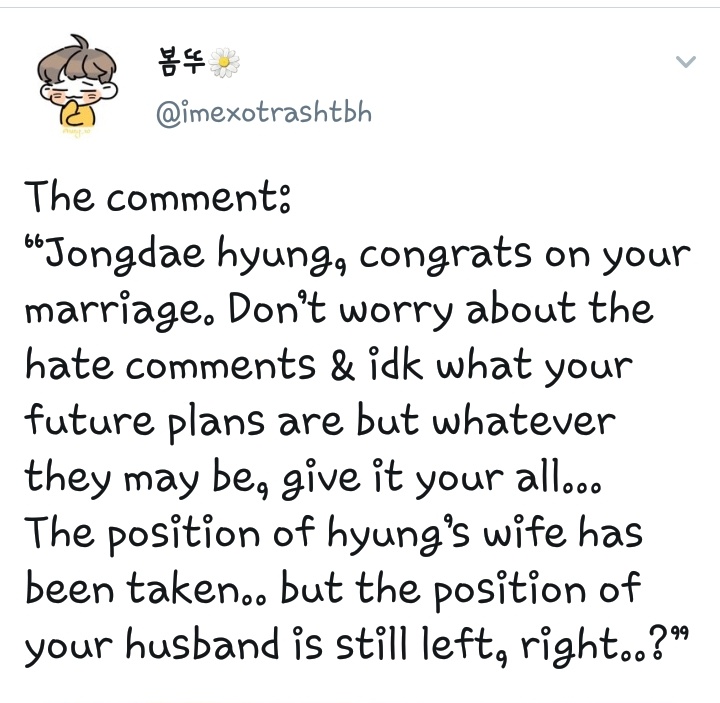 A fanboy message after Jongdae's announcement 