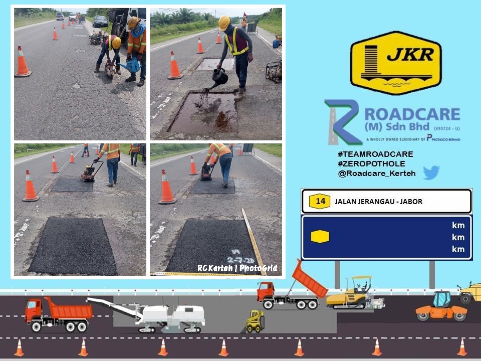ROADCARE KERTEH (@roadcare_t2) on Twitter photo FT 14 Jln Jerangau Jabor <a href="/JKRDungun/">JKR Dungun</a>
Kerja2 R01 Tampalan Kekal Kerosakan Delimitation dan Crocodile Crack oleh #teamroadcare
Kerja2 Pembaikan dilakukan segera
#InfoJKR <a href="/MOWorks/">でやんす</a> <a href="/CSFJ_JKR/">Cawangan Senggara Fasiliti Jalan (CSFJ)</a> <a href="/JKRMalaysia/">JKR Malaysia</a> <a href="/JKRTerengganu/">JKR Terengganu</a> @Roadcare_Msia <a href="/Suhaimi1800/">sbm</a> <a href="/yusufghani200/">تذكرة</a> FT 14 Jln Jerangau Jabor <a href="/JKRDungun/">JKR Dungun</a>
Kerja2 R01 Tampalan Kekal Kerosakan Delimitation dan Crocodile Crack oleh #teamroadcare
Kerja2 Pembaikan dilakukan segera
#InfoJKR <a href="/MOWorks/">でやんす</a> <a href="/CSFJ_JKR/">Cawangan Senggara Fasiliti Jalan (CSFJ)</a> <a href="/JKRMalaysia/">JKR Malaysia</a> <a href="/JKRTerengganu/">JKR Terengganu</a> @Roadcare_Msia <a href="/Suhaimi1800/">sbm</a> <a href="/yusufghani200/">تذكرة</a>