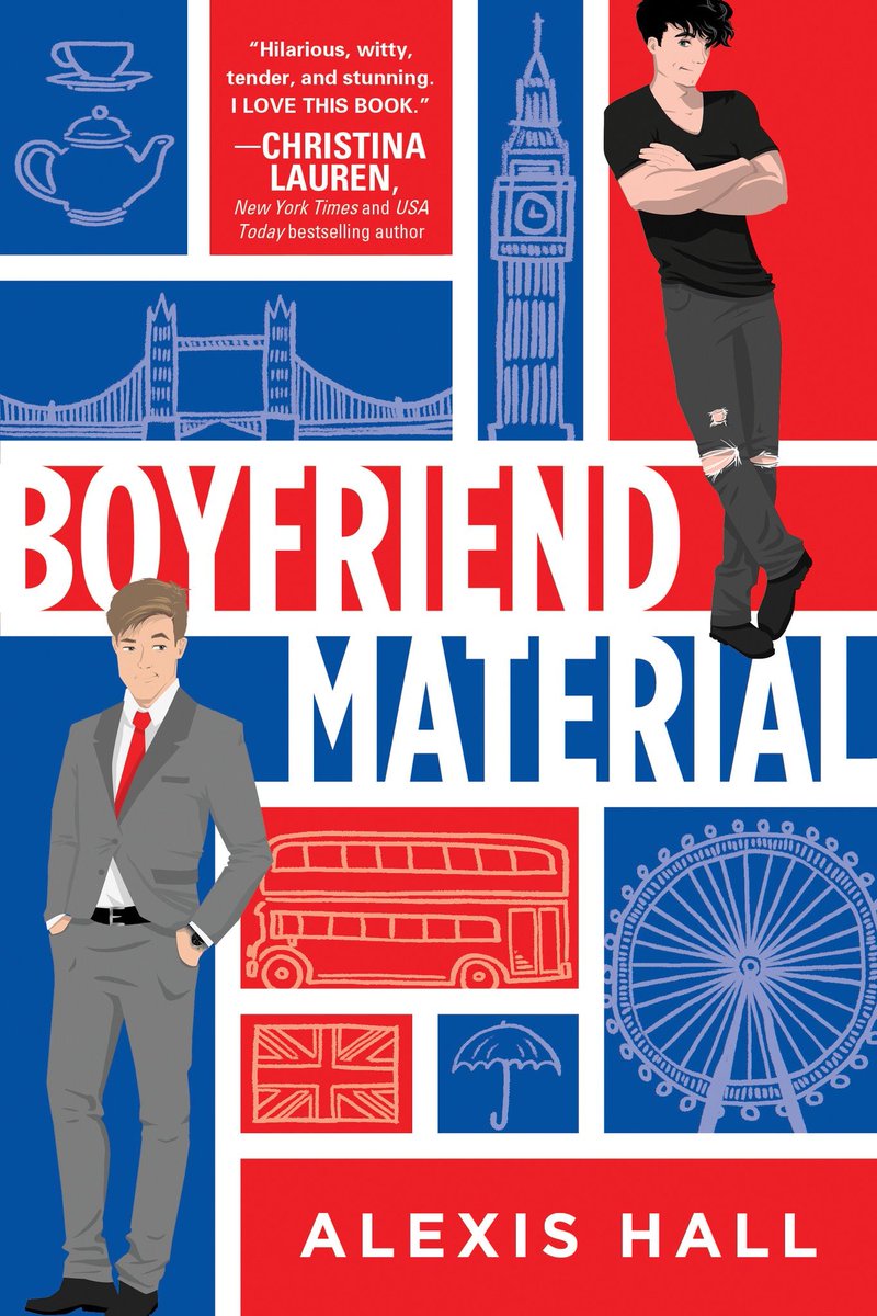 BOYFRIEND MATERIAL by  @quicunquevult is absolutely delightful and also tackles some really important topics like mental health and family dynamics. Luc and Oliver's opposites-attract romance is sweet, sexy, and full of heart. https://www.anunlikelystory.com/book/9781728206141