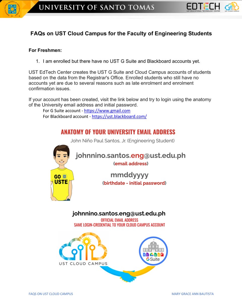 USTEEC's tweet photo. Having trouble with your UST Cloud Campus accounts? 

Our friends from EdTech are here to help you out! Below are the Frequently Asked Questions (FAQs) that most of our students are asking. 

#EECInterconnected 
#VirtualCircuit https://t.co/1RETyhzslX