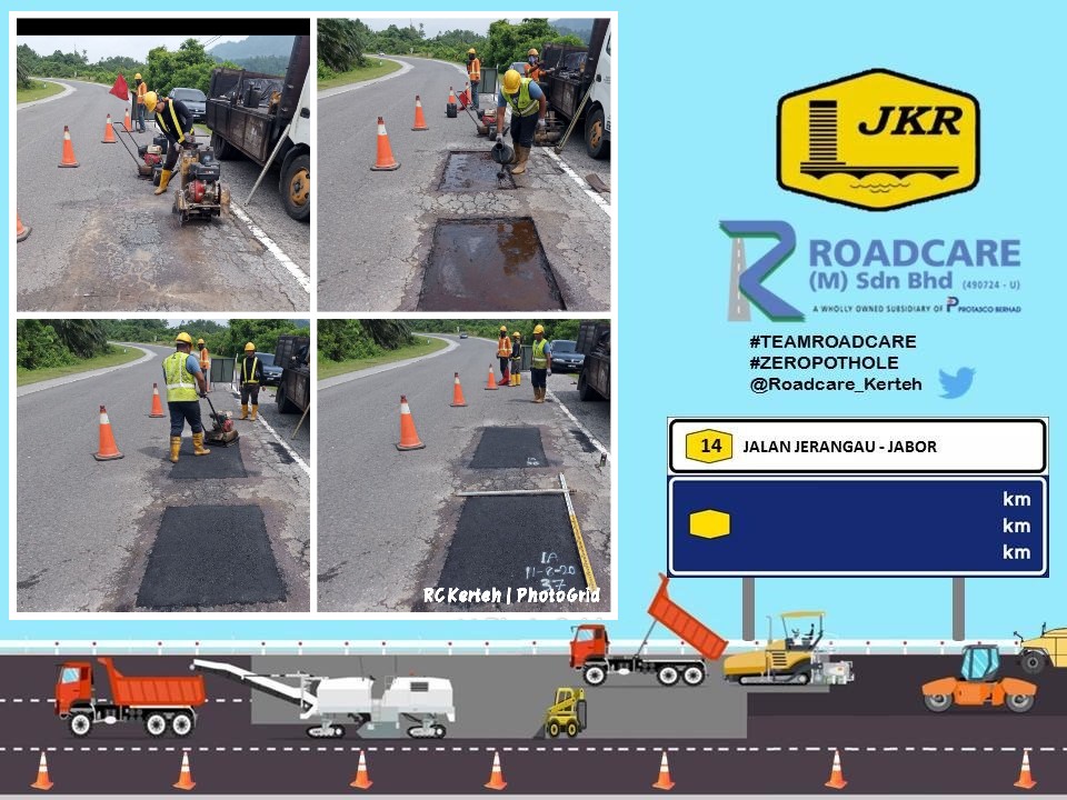 ROADCARE KERTEH (@roadcare_t2) on Twitter photo FT 14 Jln Jerangau Jabor <a href="/JKRDungun/">JKR Dungun</a>
Kerja2 R01 Tampalan Kekal Kerosakan Delimitation dan Crocodile Crack oleh #teamroadcare
Kerja2 Pembaikan dilakukan segera
#InfoJKR <a href="/MOWorks/">でやんす</a> <a href="/CSFJ_JKR/">Cawangan Senggara Fasiliti Jalan (CSFJ)</a> <a href="/JKRMalaysia/">JKR Malaysia</a> <a href="/JKRTerengganu/">JKR Terengganu</a> @Roadcare_Msia <a href="/Suhaimi1800/">sbm</a> <a href="/yusufghani200/">تذكرة</a> FT 14 Jln Jerangau Jabor <a href="/JKRDungun/">JKR Dungun</a>
Kerja2 R01 Tampalan Kekal Kerosakan Delimitation dan Crocodile Crack oleh #teamroadcare
Kerja2 Pembaikan dilakukan segera
#InfoJKR <a href="/MOWorks/">でやんす</a> <a href="/CSFJ_JKR/">Cawangan Senggara Fasiliti Jalan (CSFJ)</a> <a href="/JKRMalaysia/">JKR Malaysia</a> <a href="/JKRTerengganu/">JKR Terengganu</a> @Roadcare_Msia <a href="/Suhaimi1800/">sbm</a> <a href="/yusufghani200/">تذكرة</a>