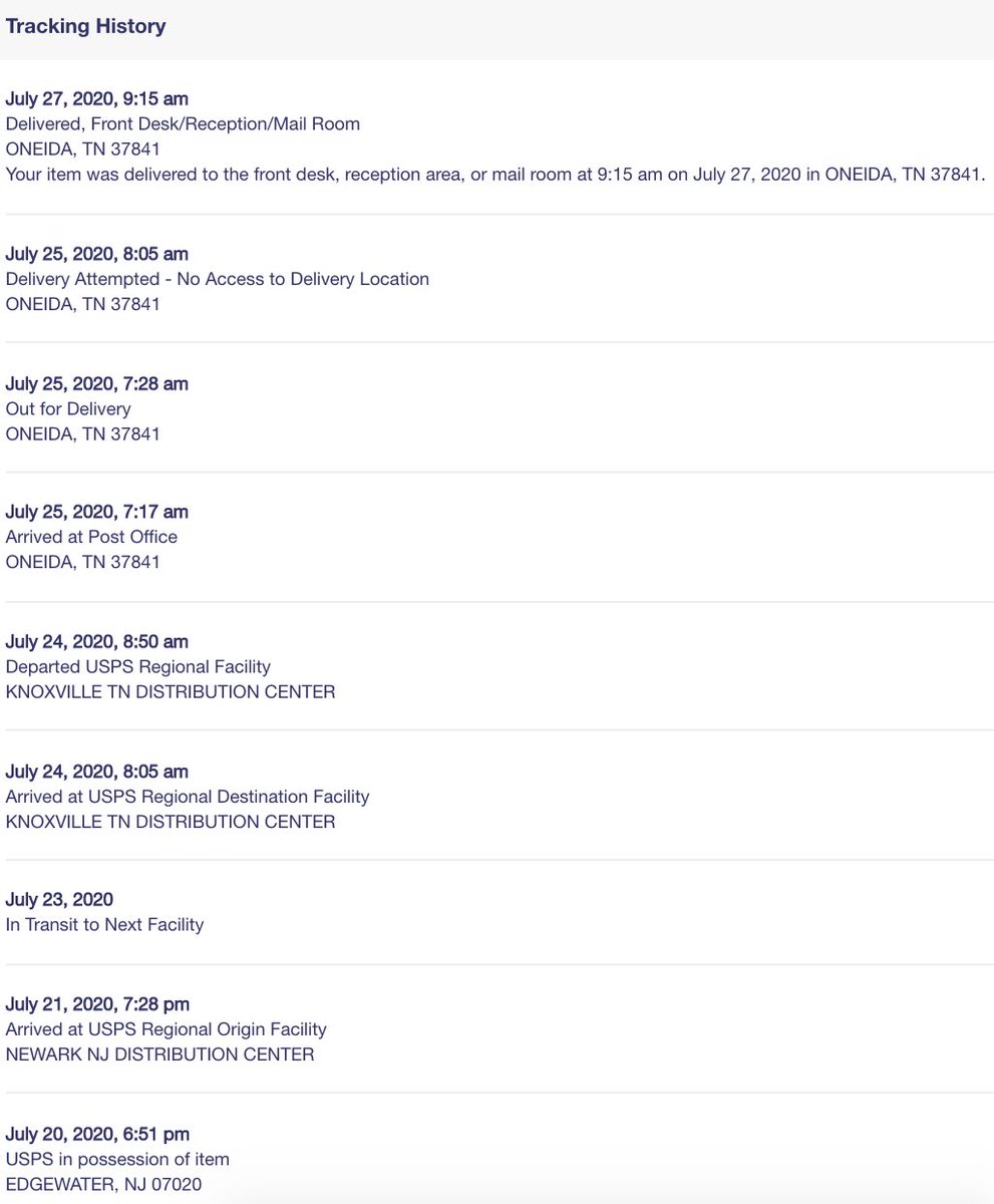 feliciahsiehsw's tweet image. Mailed the same TN clinic/hospital for 150 face shields just 2 weeks earlier. 7 days for delivery in TOTAL. My guess is this is the time frame of when @USPS Postmaster General Louis #Dejoy pulled the Newark, NJ sorting machines. #SortingMachines