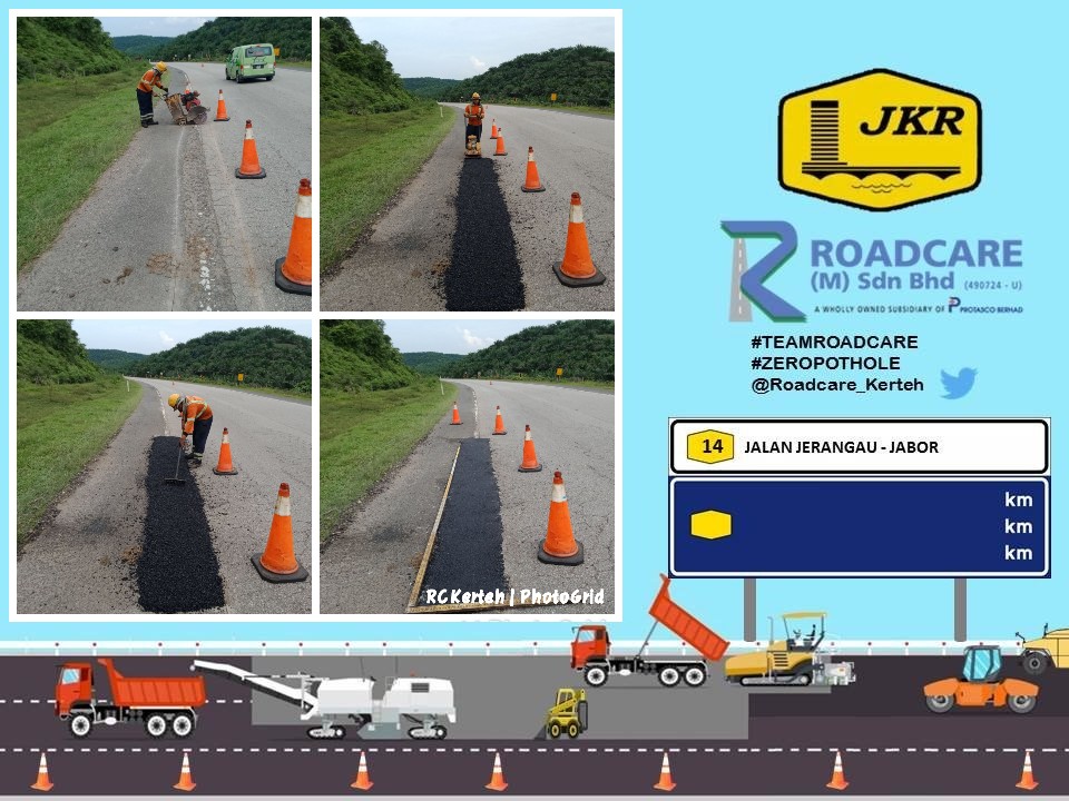 ROADCARE KERTEH (@roadcare_t2) on Twitter photo FT 14 Jln Jerangau Jabor <a href="/JKRDungun/">JKR Dungun</a>
Kerja2 R01 Tampalan Kekal Kerosakan Delimitation dan Crocodile Crack oleh #teamroadcare
Kerja2 Pembaikan dilakukan segera
#InfoJKR <a href="/MOWorks/">でやんす</a> <a href="/CSFJ_JKR/">Cawangan Senggara Fasiliti Jalan (CSFJ)</a> <a href="/JKRMalaysia/">JKR Malaysia</a> <a href="/JKRTerengganu/">JKR Terengganu</a> @Roadcare_Msia <a href="/Suhaimi1800/">sbm</a> <a href="/yusufghani200/">تذكرة</a> FT 14 Jln Jerangau Jabor <a href="/JKRDungun/">JKR Dungun</a>
Kerja2 R01 Tampalan Kekal Kerosakan Delimitation dan Crocodile Crack oleh #teamroadcare
Kerja2 Pembaikan dilakukan segera
#InfoJKR <a href="/MOWorks/">でやんす</a> <a href="/CSFJ_JKR/">Cawangan Senggara Fasiliti Jalan (CSFJ)</a> <a href="/JKRMalaysia/">JKR Malaysia</a> <a href="/JKRTerengganu/">JKR Terengganu</a> @Roadcare_Msia <a href="/Suhaimi1800/">sbm</a> <a href="/yusufghani200/">تذكرة</a>
