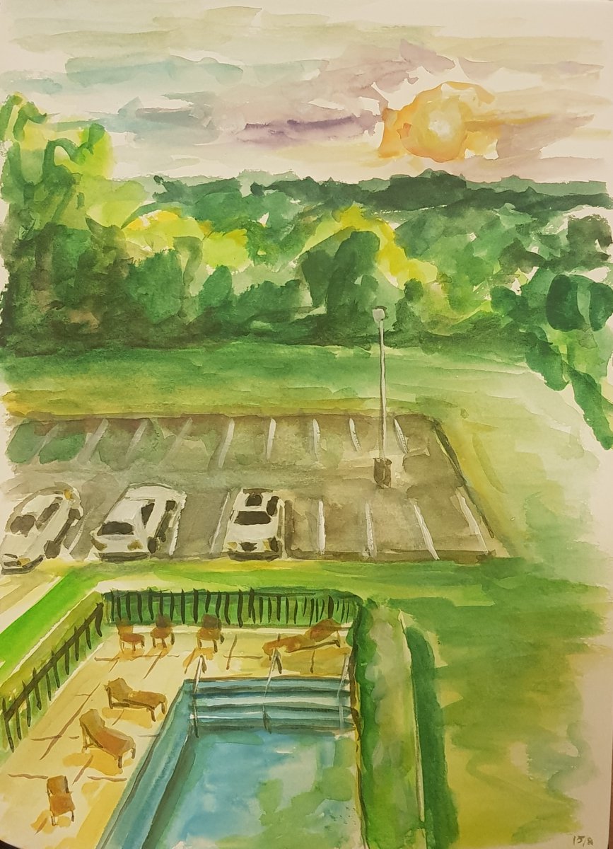 190815A quiet night watching  #MajorLeague, catching up on things and painting the view from my motel and it's empty pool.  #MLB  #DiamondsOnCanvas  #AndyBrown  @JamieLittleTV  @josefnewgarden