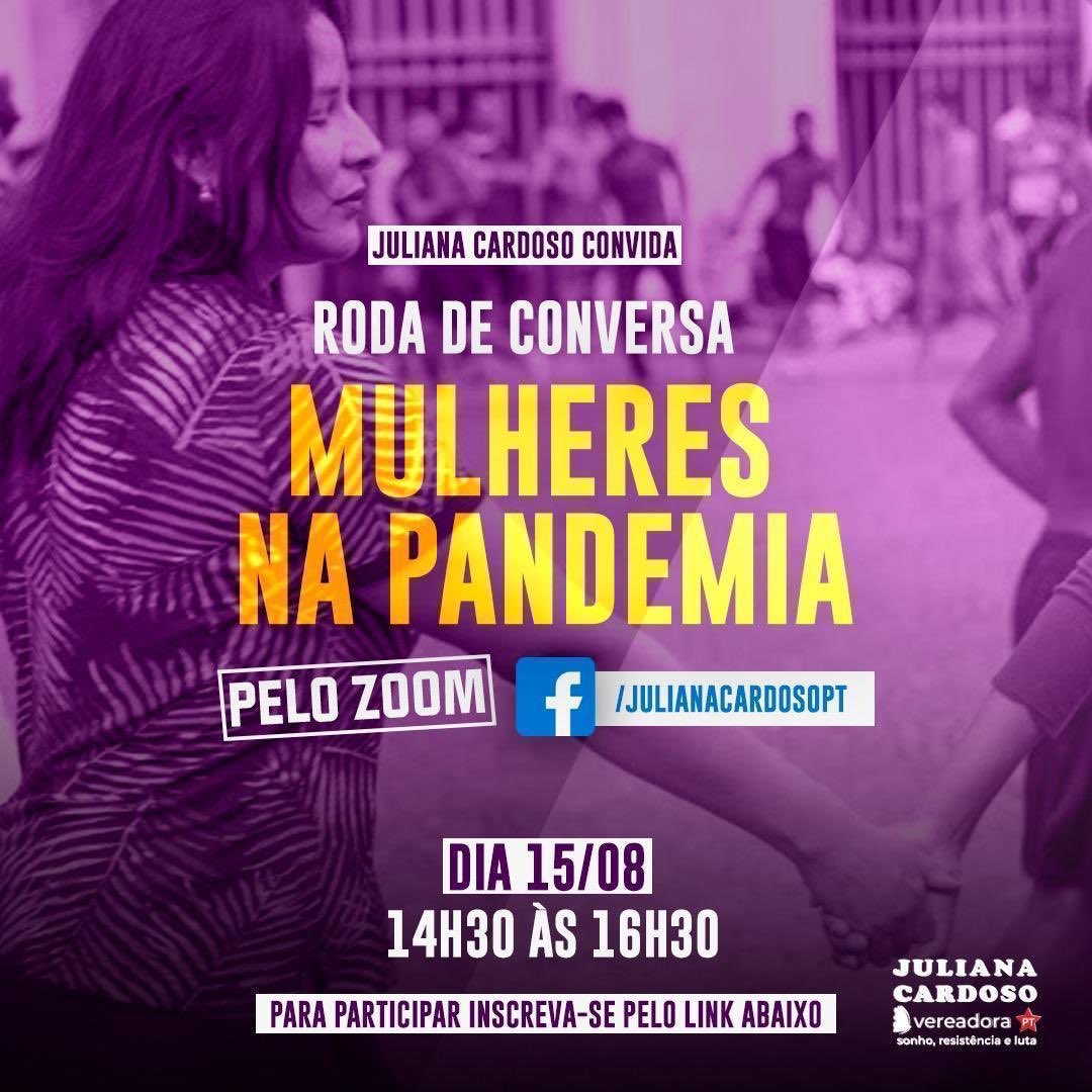 #TôComJulianaCardoso           É hoje nosso papo com a Juliana Cardoso. Sê achegue. Vamos falar sobre mulheres e pandemia!!!