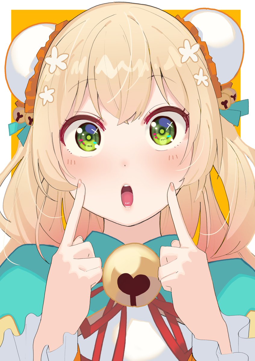 momosuzu nene 1girl solo double bun green eyes blonde hair open mouth hair bun  illustration images