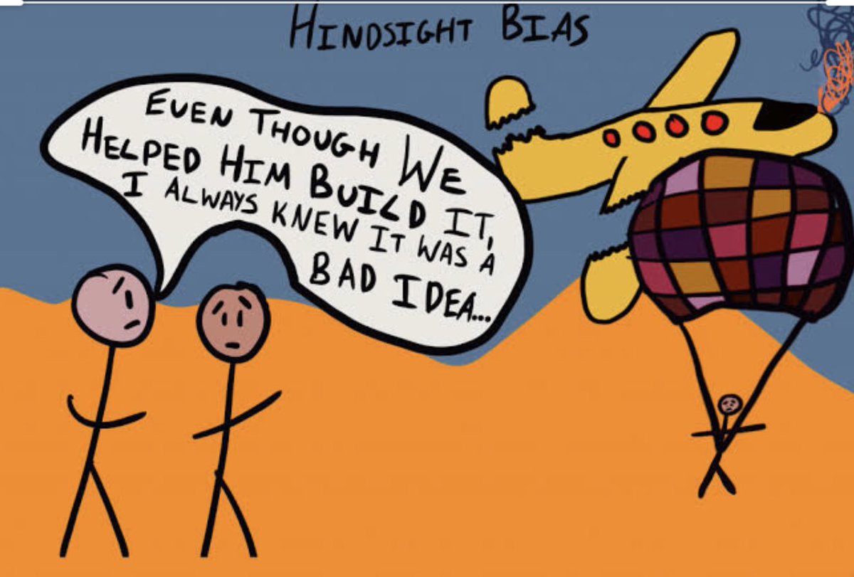 4)Hindsight bias is when people are wrong about the outcome of an event, but claim they knew it was going to go the opposite they originally stated.  #Hindsight  @10kdiver  @behaviorgap  @GRPWarwickBBS  @LSEBehavioural