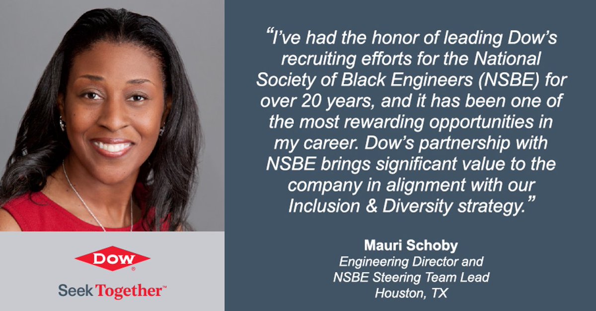 Be sure to join us at #NSBE46, and learn more about the exciting opportunities we have open for both students and new college graduates. Apply today at careers.dow.com. #SeekTogether #TeamDow #NSBE46 #CareerOpportunities