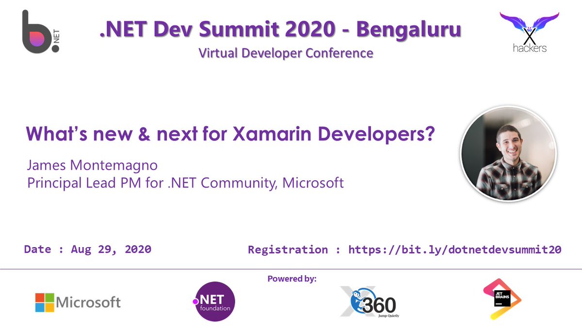 XHackersco's tweet image. Join James Montemagno at #dotnetdevsummit20 on Aug 29 where he shows off #XamarinForms, .NET #MAUI and what this next evolution bring for developers and why he is so excited. 
Register here: bit.ly/dotnetdevsummi…

#dotnet #mobile @XamarinEvents #opensource #tech #techtwitter