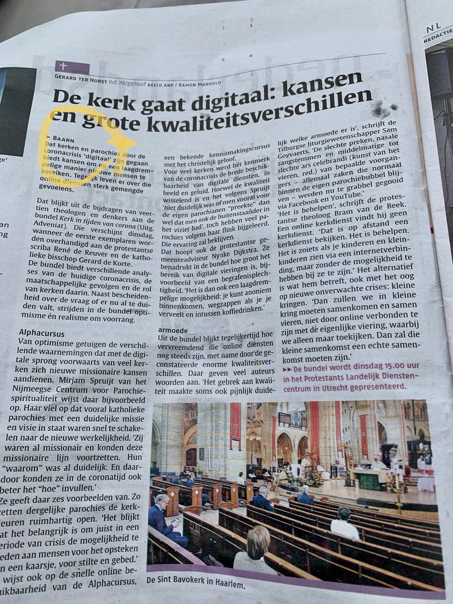 Baarn! Benieuwd wat het <a href="/ndnl/">Nederlands Dagblad</a> over de digitale diensten vanuit de <a href="/PauluskerkBaarn/">Pauluskerk Baarn</a> schrijft. Niets dus. Waarom staat daar Baarn vermeld @sjirkkuijper ?