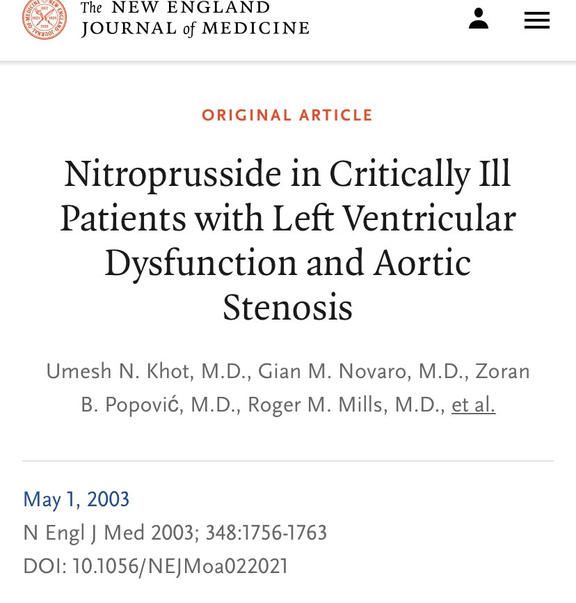 Proud moment when you see nitroprusside started and referenced (NEJM 2003) in the resident H and P for a patient with cardiac index 1.3, high filling pressures, and severe AS. Temporize pending TAVR eval. @IMResidencyDuke @SamDizon3 @vbluml @spates_m @AimeeZaas @JasonKatzMD