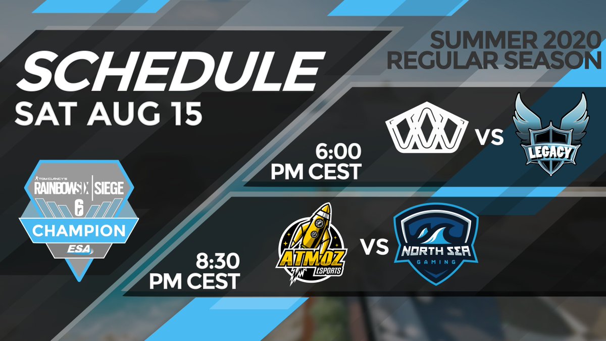 ESA_SiegeEU's tweet photo. Today we have two great games! First, @TheDynastyGG takes on @LegacyEsportsES followed by @AtmozEsports vs @NsG_Esport!

#SiegeChampionSeries https://t.co/RZ2ki0GlCY