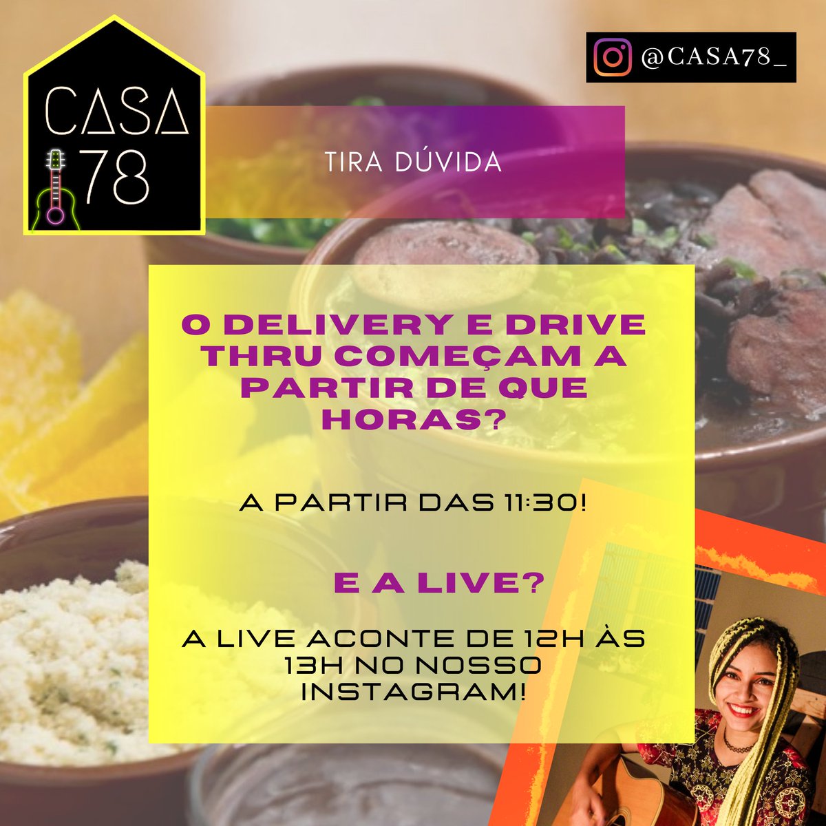 Casa78_'s tweet photo. Ooi, tudo bem?
Quer ajudar a manter o trabalho de uma Casa Cultural Independente na pandemia e ainda degustar uma feijoada?  É HOJE, viu? Reserve pelo whats (95) 99110-3765. Obrigada!!!
[DRIVE THRU a partir das 11:30] https://t.co/s3HvoBAyDZ
