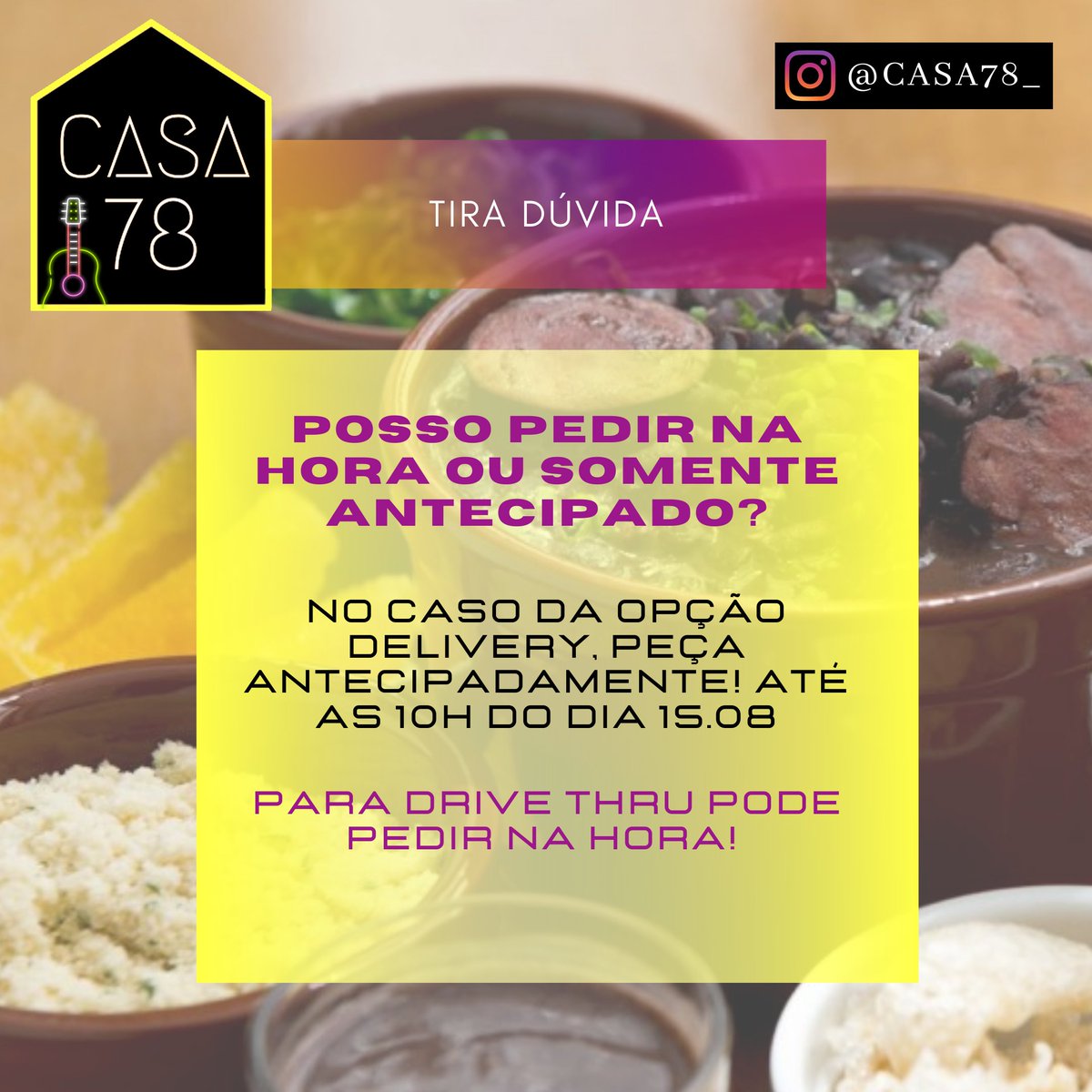Casa78_'s tweet photo. Ooi, tudo bem?
Quer ajudar a manter o trabalho de uma Casa Cultural Independente na pandemia e ainda degustar uma feijoada?  É HOJE, viu? Reserve pelo whats (95) 99110-3765. Obrigada!!!
[DRIVE THRU a partir das 11:30] https://t.co/s3HvoBAyDZ