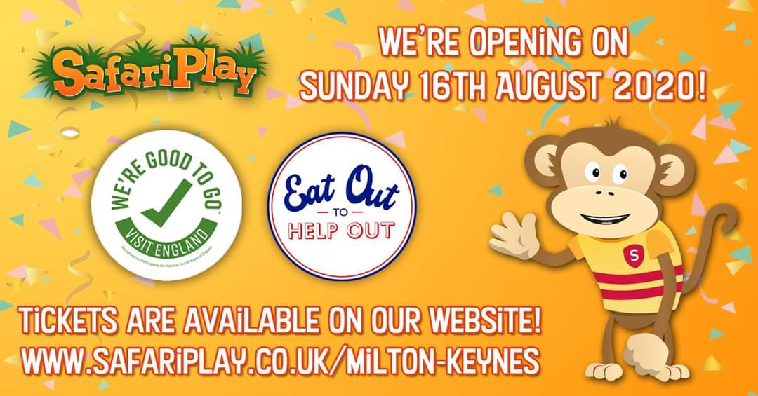 Heads up! <a href="/SafariMKplay/">Safari MK Soft Play 🎉</a> is reopening tomorrow (16th August) book online now safariplay.co.uk/milton-keynes/ 🐵