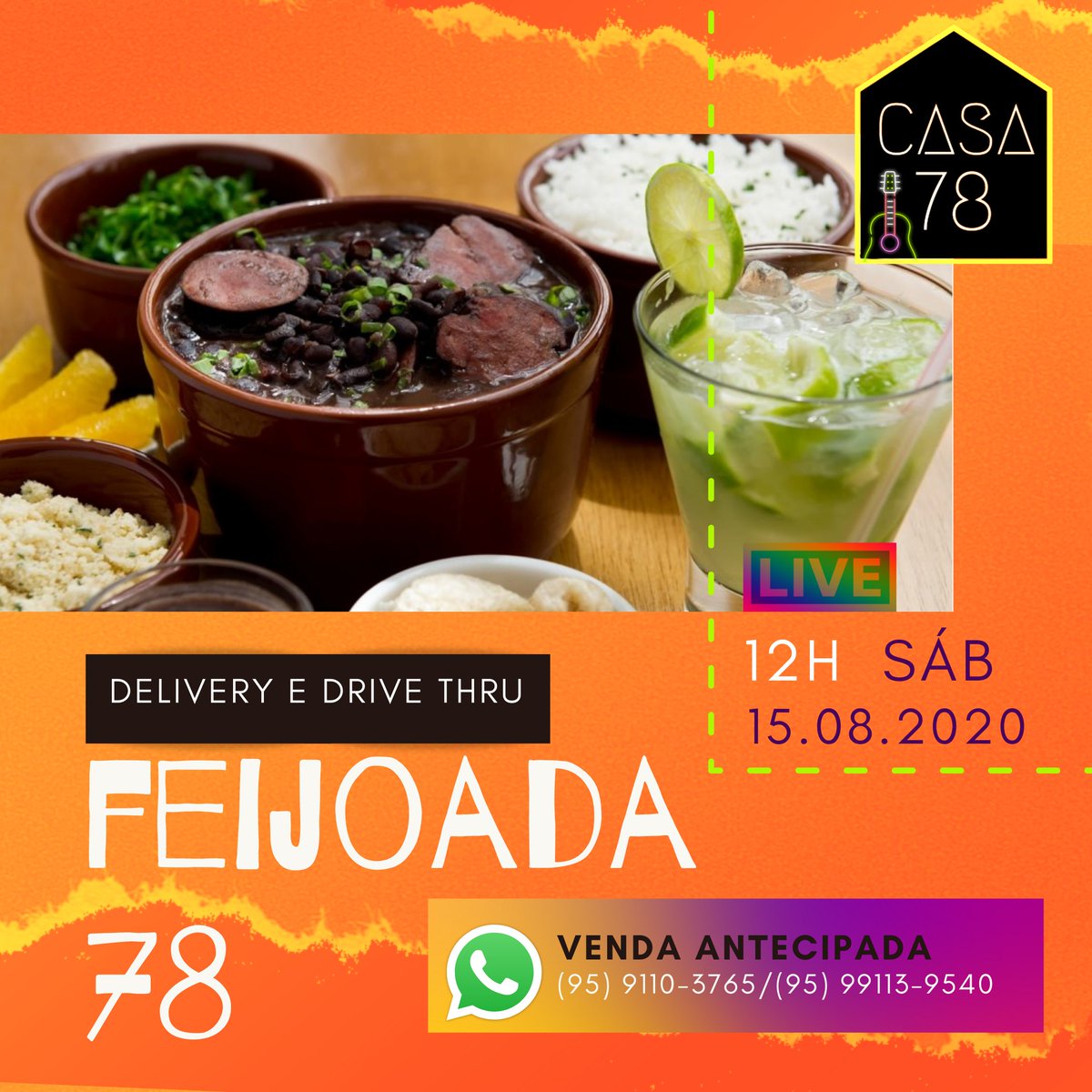 Casa78_'s tweet photo. Ooi, tudo bem?
Quer ajudar a manter o trabalho de uma Casa Cultural Independente na pandemia e ainda degustar uma feijoada?  É HOJE, viu? Reserve pelo whats (95) 99110-3765. Obrigada!!!
[DRIVE THRU a partir das 11:30] https://t.co/s3HvoBAyDZ