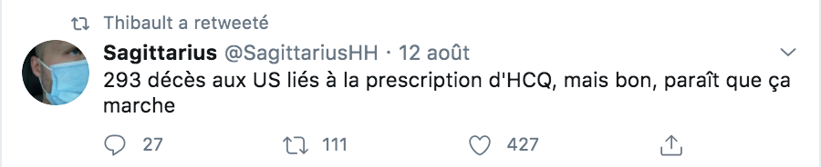 Depuis quelques jours on voit des demi-sachants retweeter une fake news sur la mortalité associée au traitement HCQ, à renfort de grand mé(r)dia comme par exemple sur cette image:  #probability  #fakenews